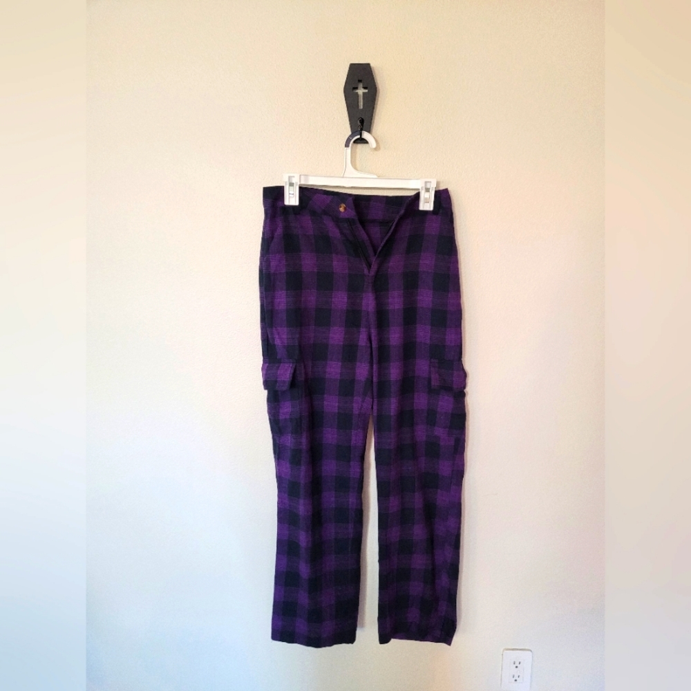 Punk Style Purple & Black Checkerboard loose fitting pant Size Small